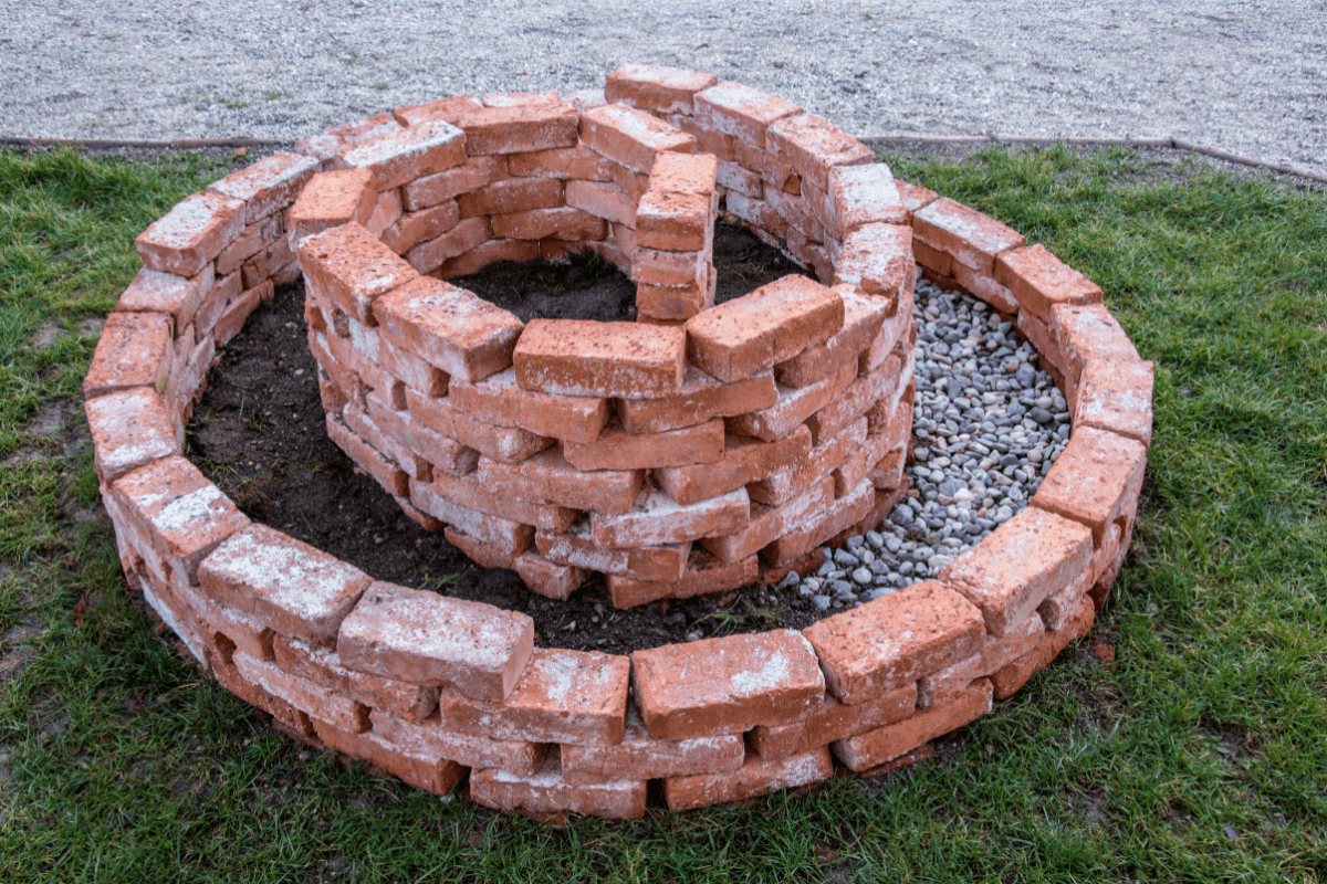Empty brick spiral planter
